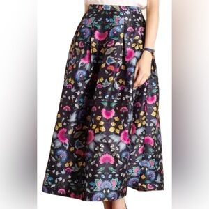 Anthropologie Payal Pratap Printed Midi Skirt Size 6 Folk Dark Floral Full Skirt
